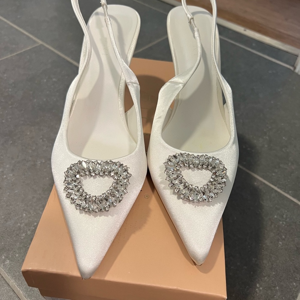 Billini White Crystal Embellished Heels
